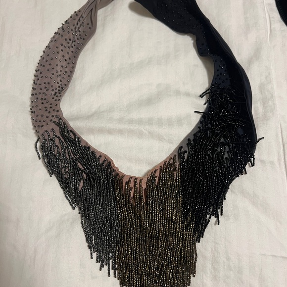 Mignonne Gavigan Black and Tan Beaded Scarf - Picture 1 of 3